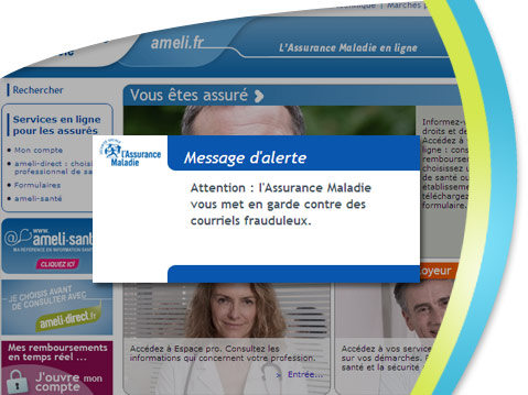 Tentative d'hame�onnage (phishing) sur le portail Assur�s d'AMELI.FR