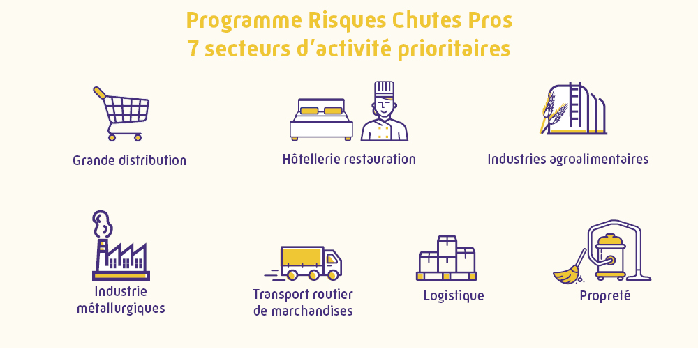 Infographie Programme Risques chutes Pros - 7 secteurs d'activité prioritaires