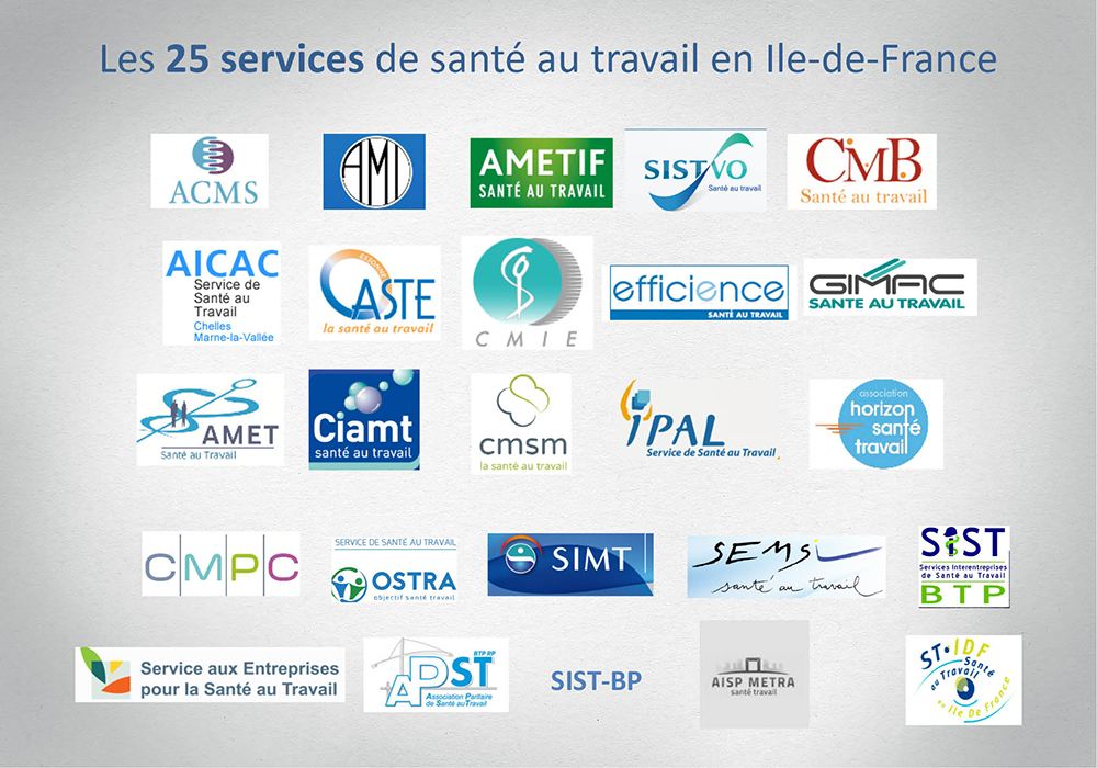 Logos des 25 services de santé au travail en Île-de-France