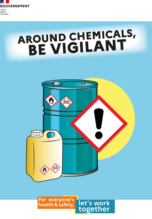 Affiche - Campagne nationale multilingue - risques chimiques - © Ministère du travail, du plein emploi et de l'insertion