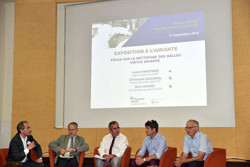 Pr Jean-Claude Pairon, chef de service du CCPP/CHIC ; Marc Charoy, coordonnateur Cramif ; Laurent Martinon, ingénieur hygiéniste et directeur du LAFP de la ville de Paris ; Christophe Leclercq, chef de projet de la FEP/CTIP