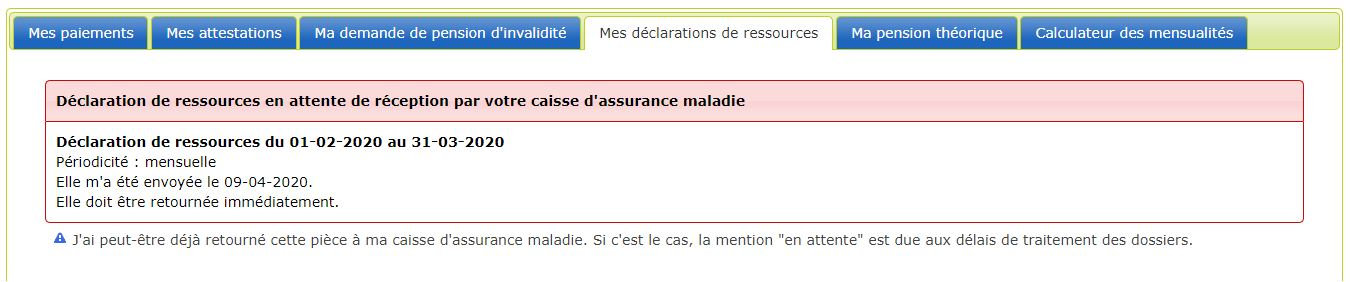 Les dates d'envoi de mes déclarations de ressources