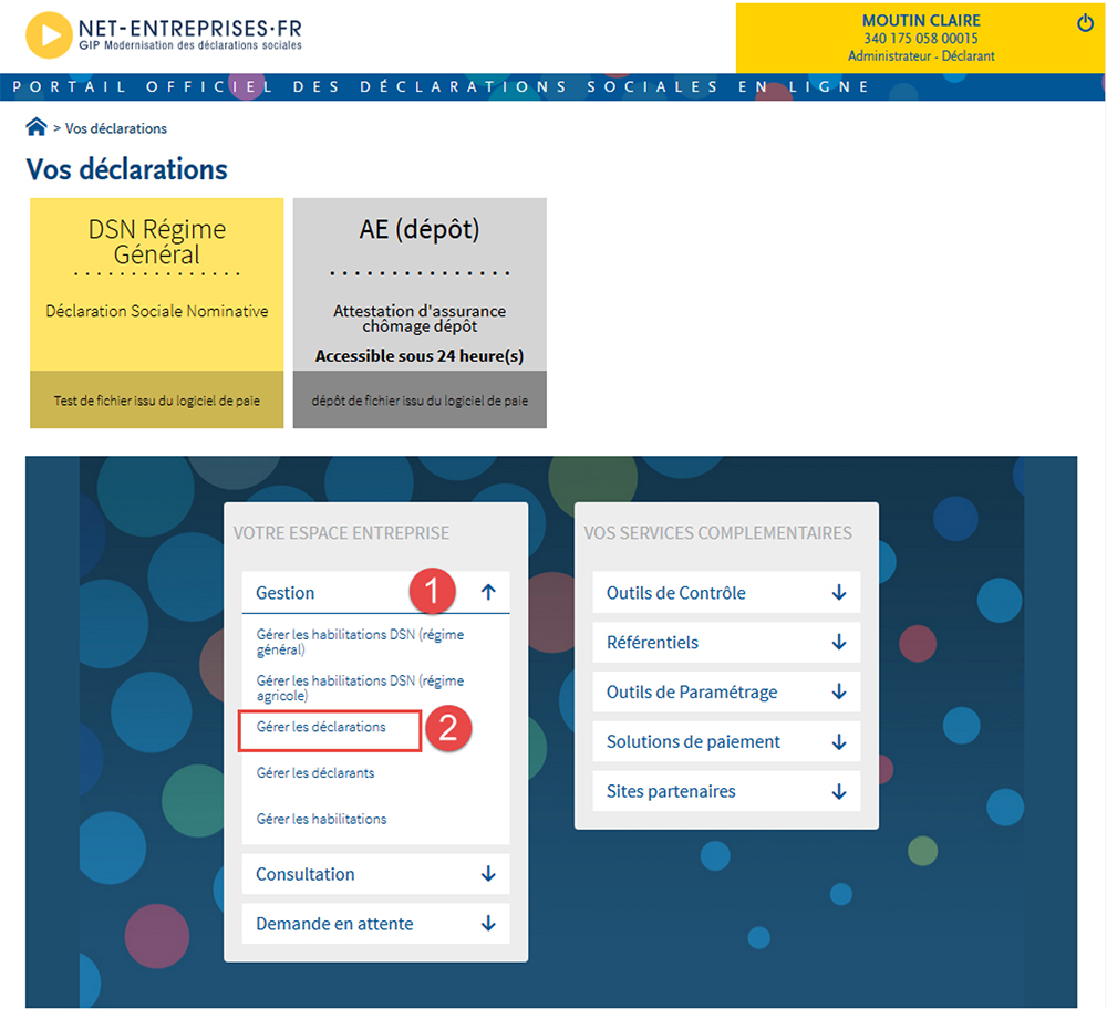 Net-entreprises.fr - Portail des déclarations sociales en ligne : inscrire un déclarant