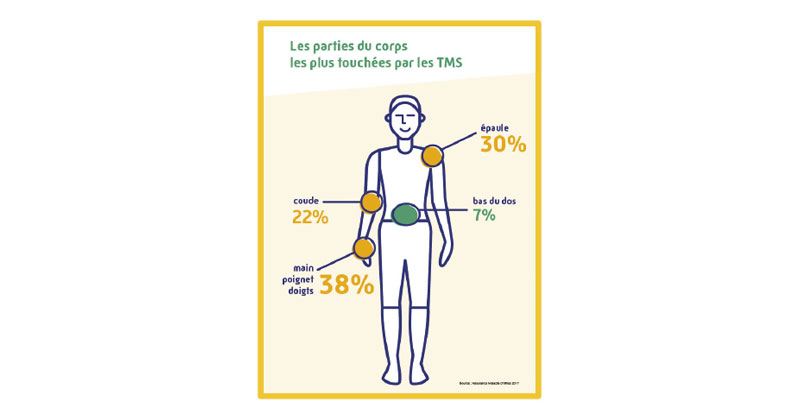 Illustration des parties du corps les plus touchées par les TMS