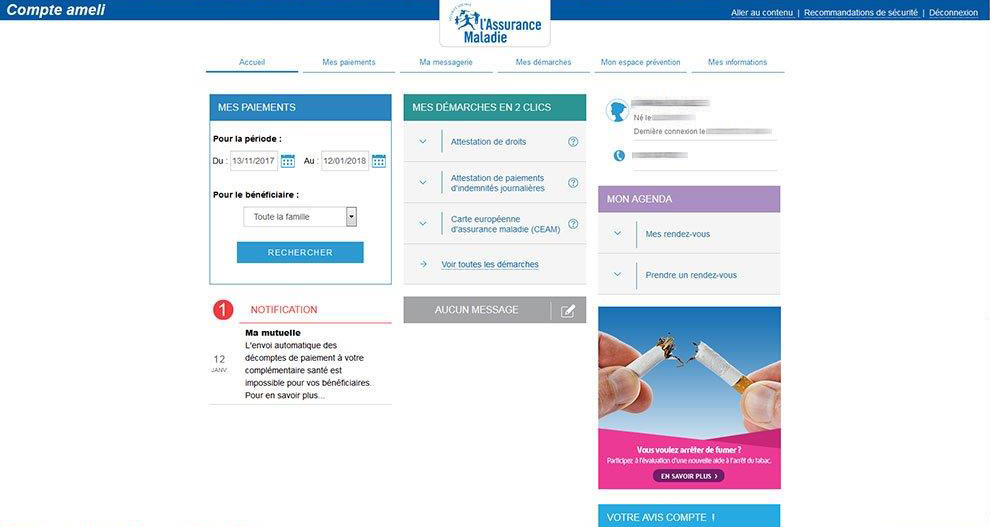 Image site ameli.fr : connectez-vous à votre compte ameli messagerie