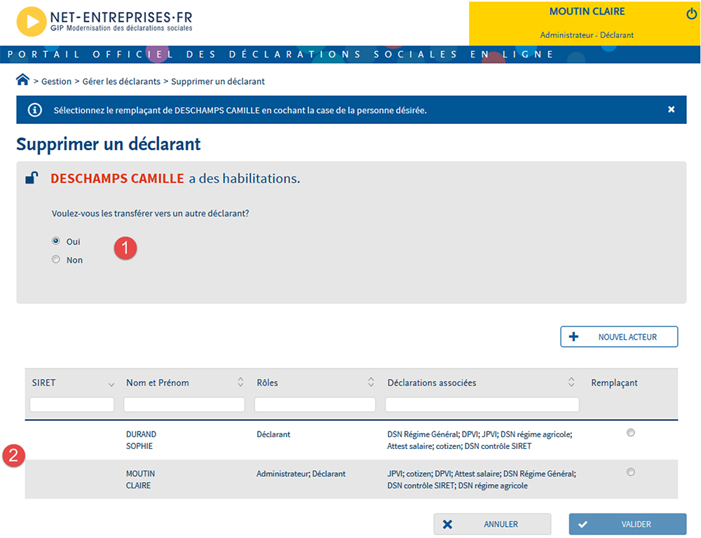 Net-entreprises.fr - Portail des déclarations sociales en ligne : transfert vers un autre déclarant