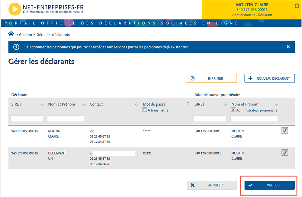 Net-entreprises.fr - Portail des déclarations sociales en ligne : valider le nouveau déclarant