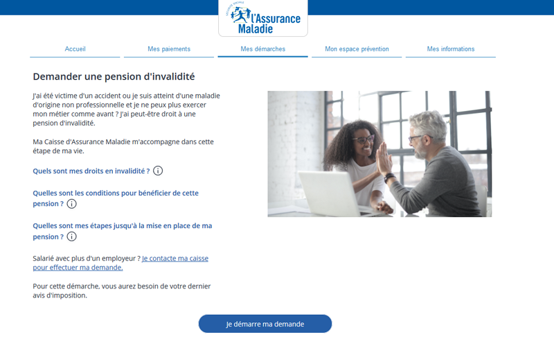 Page demander une pension d'invalidité, ameli.fr (nouvelle fenêtre) Page demander une pension d'invalidité sur mon compte ameli